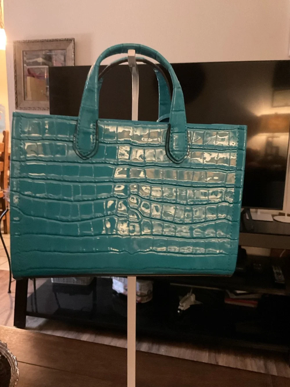 Michael Kors Turquoise Croc-Embossed Satchel - Picture 5 of 5